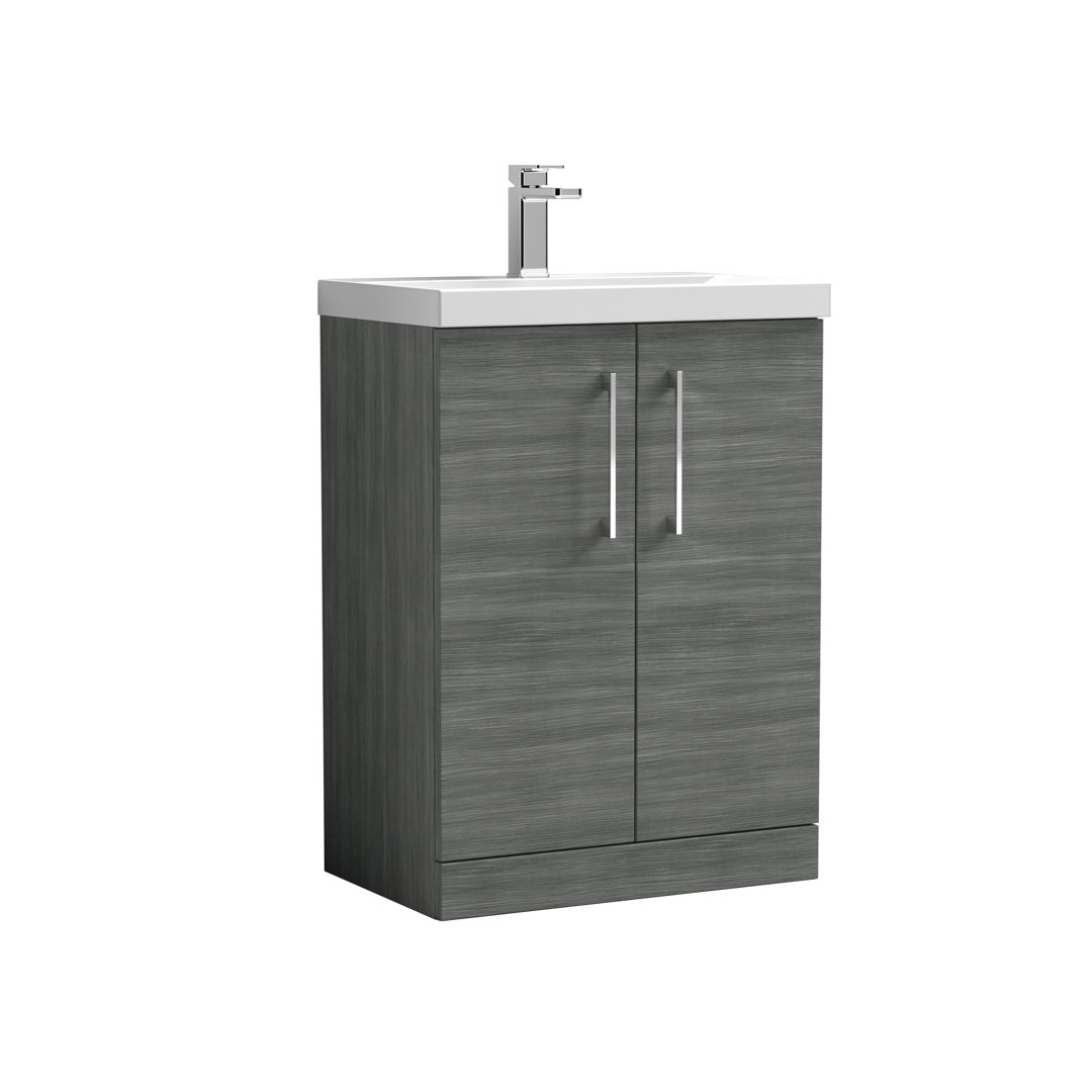 Nuie Arno 610mm Wall Hung Single Vanity Anthracite Woodgrain 850mm H X 610mm W X 395mm D